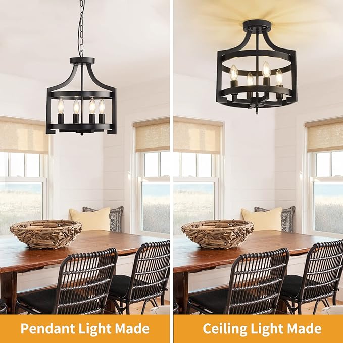 Farmhouse Chandelier Rustic Black Hanging Pendant Light Fixture, Adjustable Metal Lantern lCeiling Light for Kitchen Island Dining Room Living Room Bedroom Foyer Entry