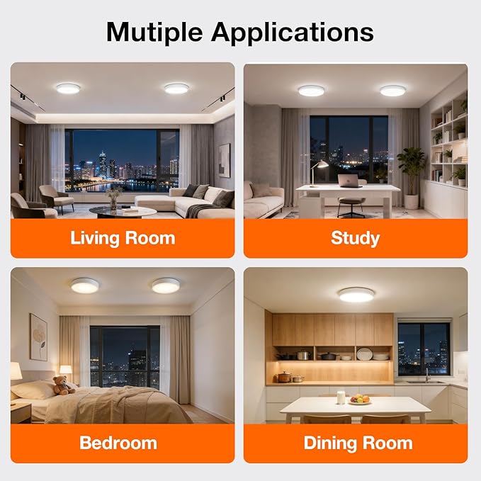 Sylvania 12" LED Flush Mount Ceiling Light Fixture, 24W, 1600 LMS, Hardwired, 3000K, Warm White, Brushed Nickel, LED Lights for Bedroom Kitchen Hallway Porch - 1 Pack (66461)