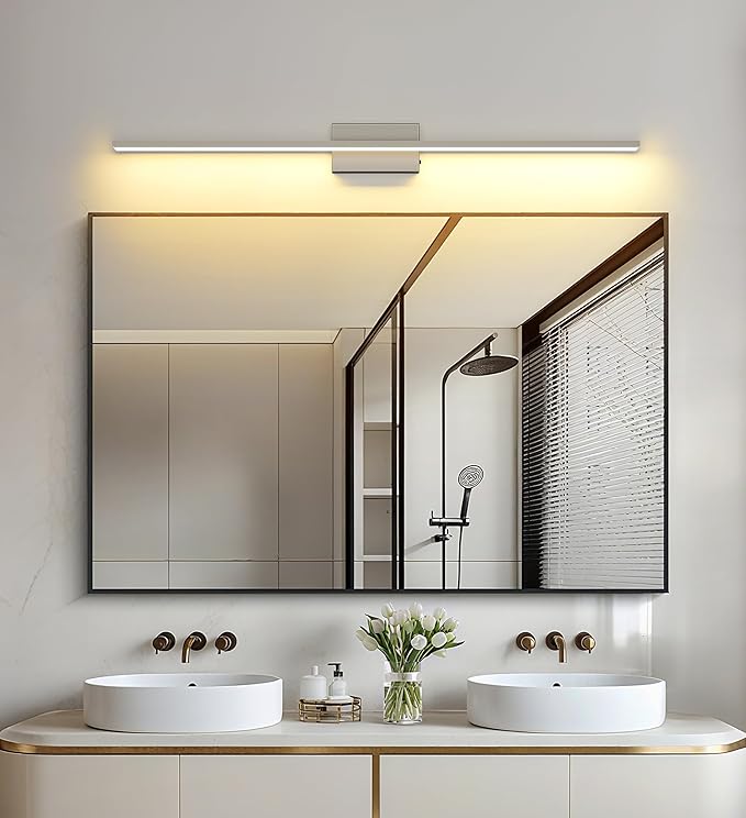 JUSHENG Brushed Nickel Modern LED Vanity Lights for Bathroom Light Fixtures, 47.24 Inch 42W 5CCT Dimmable Vanity Light Bar Bathroom Lighting
