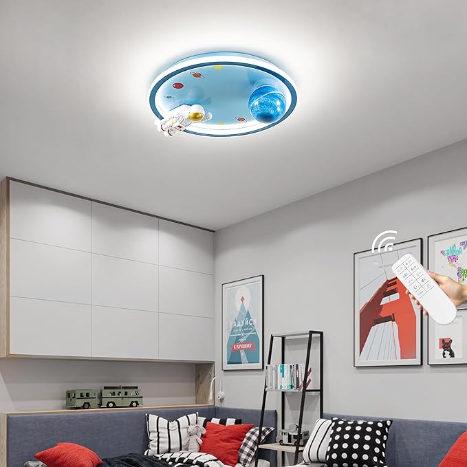 Astronaut Ceiling Light Fixture 20" Dimmable Kids Flush Mount Ceiling Lights for Bedroom LED Chandelier 3000K-6000K with Remote Children Ceiling Lamp for Kitchen,Nursery Room