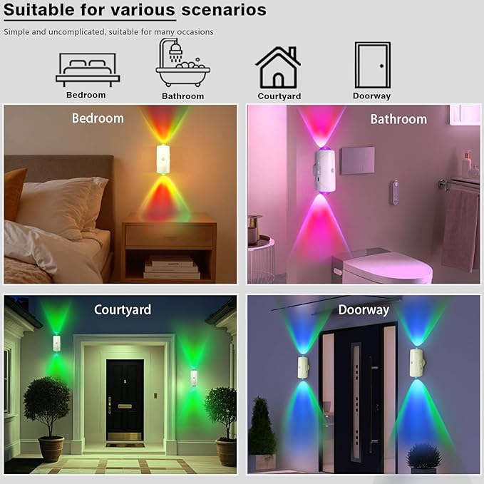 LED Wireless Wall Sconce with 7 Colors Changing, Motion Sensor Light Indoor, 1500mAh Rechargeable Battery Operated Wall Sconces for Bedroom Bedside Hallway Courtyard Doorway (White)