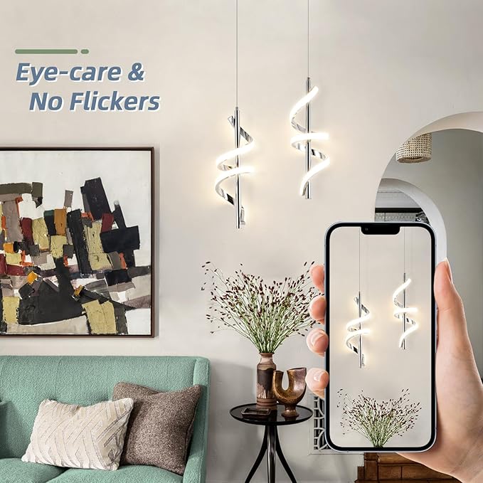 CANEOE Modern LED Pendant Light for Kitchen Island, 3000K-6000K Dimmable Kitchen Island Pendant Lighting for Dining Room Living Room Bedroom Hanging Light Fixtures,1 Pack