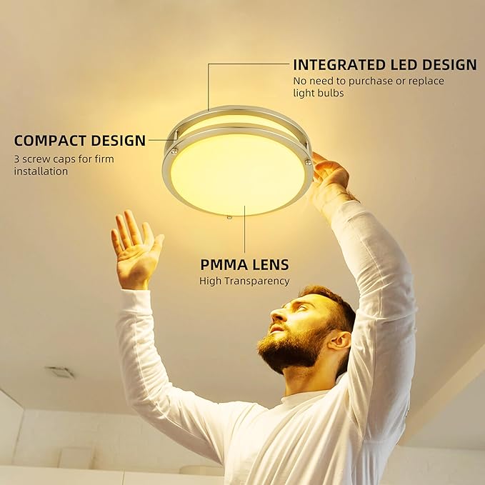 hykolity 10 inch Flush Mount LED Ceiling Light Fixture, 17W 1100lm, 2700K/3000K/3500K/4000K/5000K Adjustable Ceiling Lights, Brushed Nickel Saturn Dimmable Lighting for Hallway Bathroom or Kitchen
