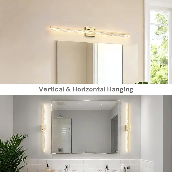 L LOHAS LED 48-Inch Bathroom Vanity Light Bar Over Mirror, Gold Modern Bathroom Light Fixtures with Marble Acrylic Shade, 3CCT Adjustable LED Vanity Lights for Living Room Wall