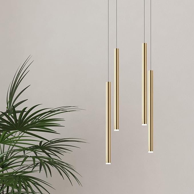 CANALIS 4 Mini Pendant Lighting Brass - LED Hanging Light Fixture for Kitchen Island, Bar, Foyer - Cluster Pendants - Dimmable, Adjustable Wire, Lamp Bulb Included