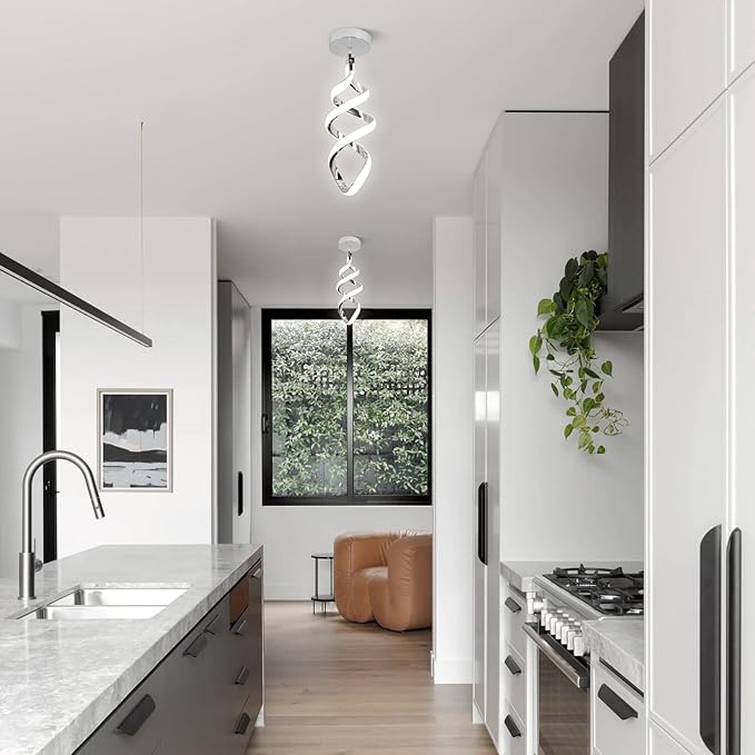 EIDISUNY 3 Packs Pendant Light, 15W Spiral Led Pendant Light, 4500K Modern Pendant Lights Kitchen Island, Adjustable Height Pendant Light for Dining Room Bedroom Kitchen Island Cafe