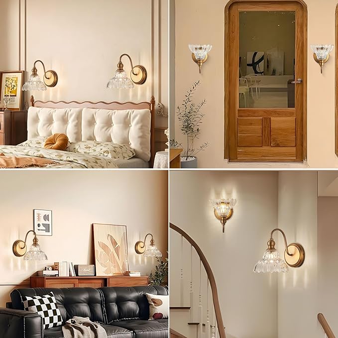 Plug in Vintage Wall Sconces Set of Two Brass Modern Wall Light Fixtures Antique Vanity Lights for Living Room Fireplace Bathroom Bedroom Coffee Room