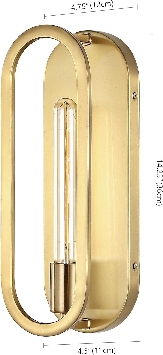 JONATHAN Y 14.25" Brass Gold LED Wall Sconce, 1-Light Mid-Century Lamp for Bathroom Vanity, Bedroom, Hallway, Dimmable Bohemian Metal Fixture, LED Bulb Included JYL9917A