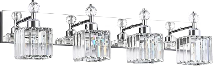 PRESDE Crystal 4 Light Bathroom Vanity Lights Chrom Vanity Light for Bathroom Over Mirror Modern Bath Wall Lighting