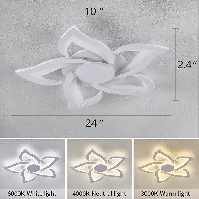 HuixuTe 24" Modern Geometric Ceiling Light Fixture, White Dimmable 3 Colors LED Close to Ceiling Light Fixtures with Remote, Low Profile Flush Mount Ceiling Light for Kitchen, Living Room