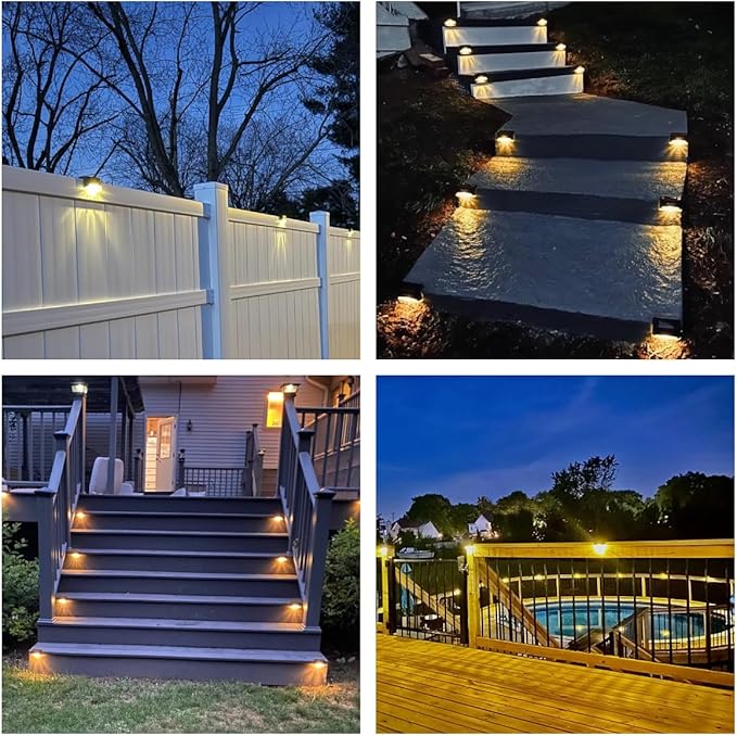 JACKYLED Solar Deck Lights 16 Pack Solar Fence Light Solar Powered Outdoor Step Light IP65 Waterproof LED Pathway Light for Deck Fence Railing Garden Patio StairYard, Black