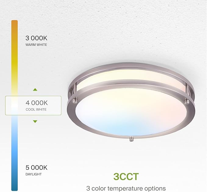 ASD LED 10" Round Flush Mount Lighting, Close to Ceiling Light Fixture | 3CCT, Dimmable, Energy Star, ETL Listed | 16W 1041LM 3000K-5000K 120V | Low Profile Double Ring Lamp | Nickel, 4 Pack