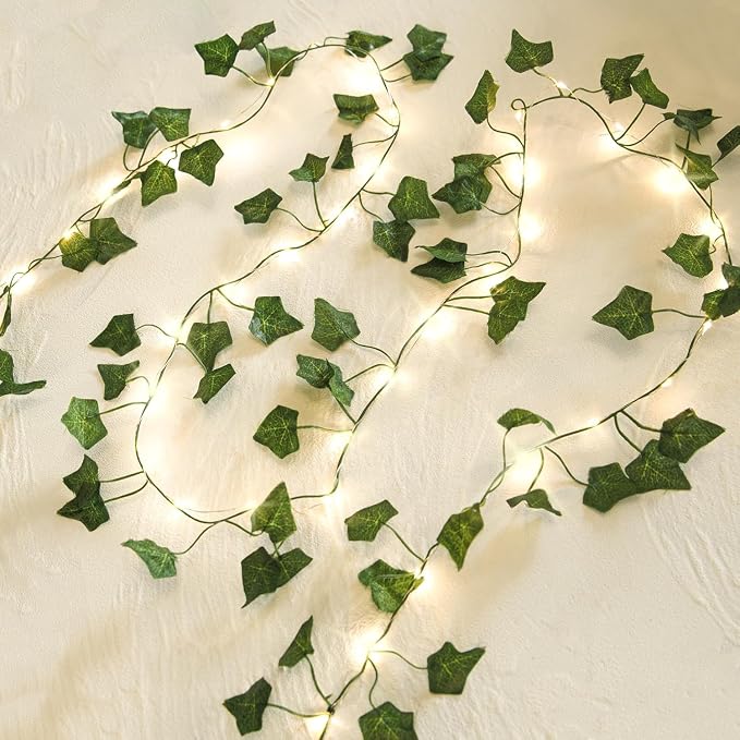33 Ft Vine with Fairy Lights Battery Operated, 8 Flashing Model Waterproof 100 LEDs Battery Powered Artifical Ivy Leaves Vine String Light for Garland Wedding Party Holiday Patio Bedroom Decor