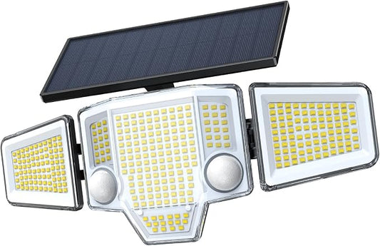 2026 Motion Sensor Solar Lights Outdoor Waterproof, 4000LM Solar Flood Lights with Dual PIR & Curved 300° Wide Beam, Larger 3500mAh Adjustable Solar Security Spot Lights for Yard-1Pack Black
