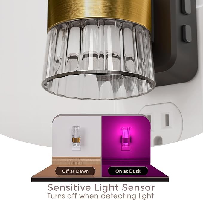 Briignite Night Light, Night Lights Plug into Wall, RGB Color LED NightLight with Dusk to Dawn Sensor, 180° Rotating Night Lights, Adjustable Brightness, Wall Sconce for Bedroom Hallway, 2 Pack