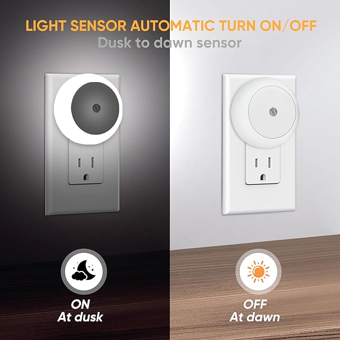LED Night Light, Night Lights Plug into Wall, Auto Dusk to Dawn Sensor Night Lamp Led Night Light for Bedroom, Bathroom, Hallway Stairs (Cool White, 4 Pack)