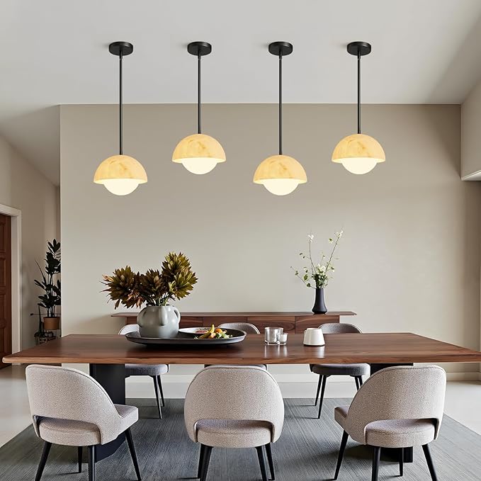 Modern Pendant Light Fixtures: 10 Inch Resin Shade Mid Century Chandelier with Milk Glass Globe - Adjustable Black Pendant Lighting for Kitchen Island