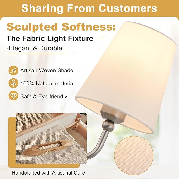 Bathroom Light Fixtures, 3-Light Brushed Nickel Vanity Lights, 24.5" Bathroom Lighting Fixtures Over Mirror with White Fabric Shade, Modern Wall Sconces for Bedroom Living Room Hallway
