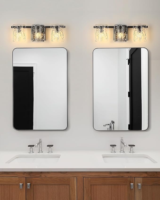 3-Light Bathroom Vanity Light, Black Bathroom Light Fixture Over Mirror with Clear Glass, Modern Bath Wall Sconce Light for Bath Restroom, OS-MM5002-3BK
