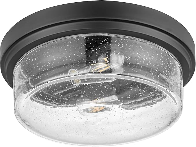 Prominence Home Madalyn 13" Bronze Flush Mount Clear Square Glass Drum Ceiling Light - 51541-01