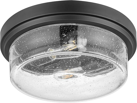 Prominence Home Madalyn 13" Bronze Flush Mount Clear Square Glass Drum Ceiling Light - 51541-01