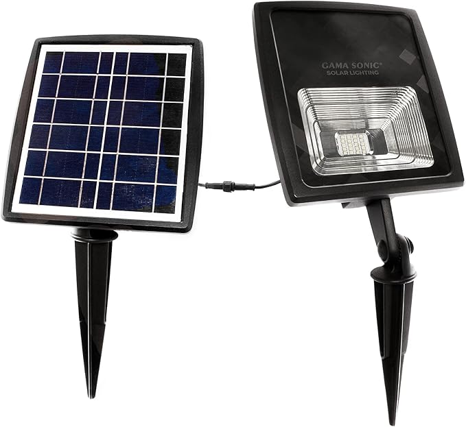 Gama Sonic Dual Color Solar Flood Light, Outdoor Black Cast Aluminum, Stake or Flat Mount Uplight for Trees, House, Landscaping, Walls with Detachable Solar Panel (203001)