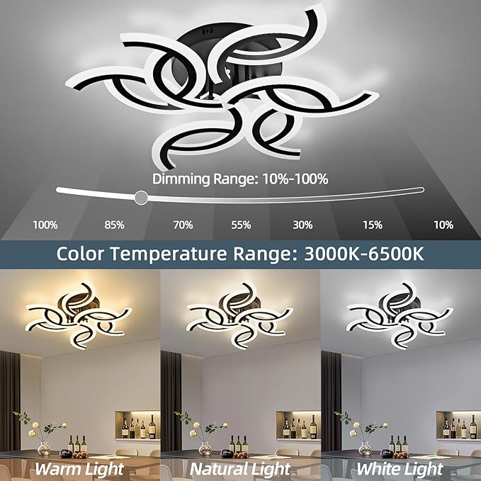 28.1 Inch Modern LED Ceiling Light with Remote, 3 Color Dimmable 56W, CRI90+ 3000-6500K Acrylic Ceiling Light Fixture for Living Room/Bedroom/Dinning Room