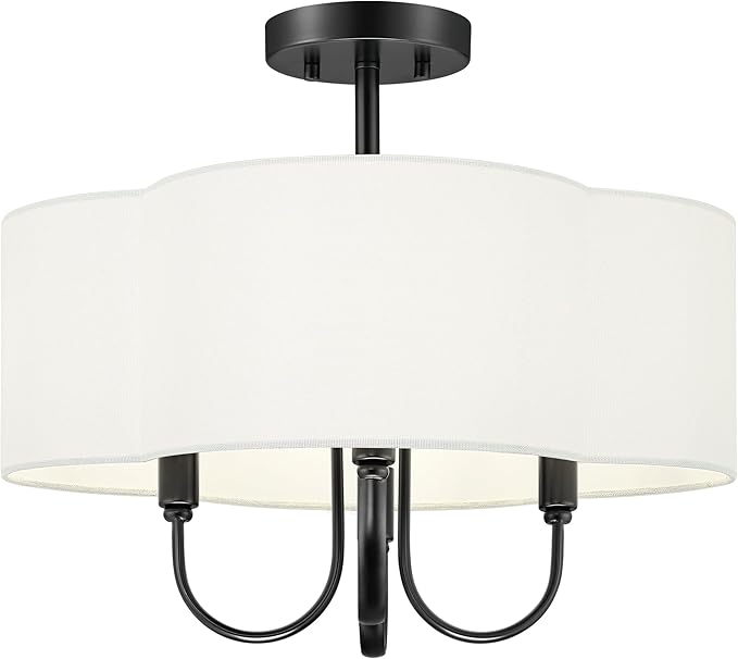 18" Semi Flush Mount Ceiling Light, 4-Light Vintage Light Fixtures Ceiling Mount with Fabric Shade in Quatrefoil for Kitchen Nursery Entryway Hallway Bedroom, Matte Black, SM179-MB-L