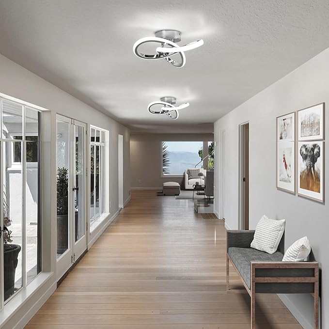 EIDISUNY Modern LED Ceiling Lights, 9.5in Chrome Hallway Ceiling Light fixtures 22W Cool White 6000K, Flush Mount Ceiling Light for Kitchen,Aisle, Entrance, Bedroom, Bathroom, Living Room