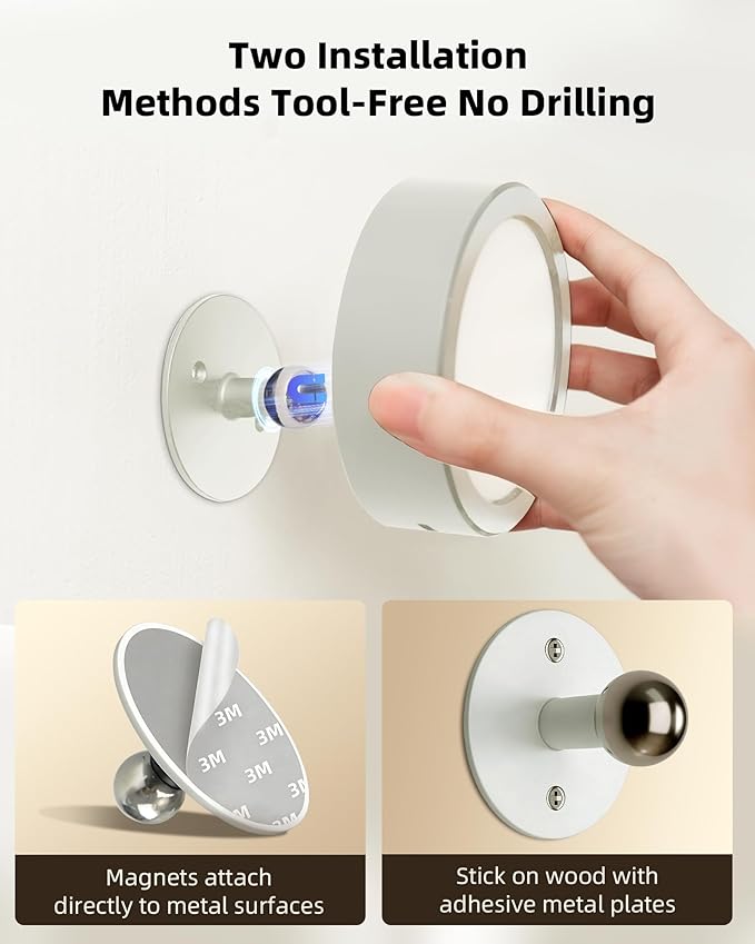EZVALO LED Wall Mounted Light, 3000mAh Rechargeable Cordless Wall Sconce, 3 Color Temperatures, Dimmable with Remote & Touch Control, 360° Rotatable for Bedroom, Bedside, Reading, Study (White)