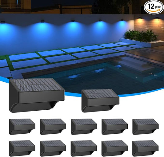ZCXLIGHT Solar Fence Lights,Fence Solar Lights Outdoor Waterproof Led IP65 with10 Fixed Colors ＆ RGB Color Changing for Wall Backyard Step Railing Patio Pool Porchaily&Holiday Decorations (12)