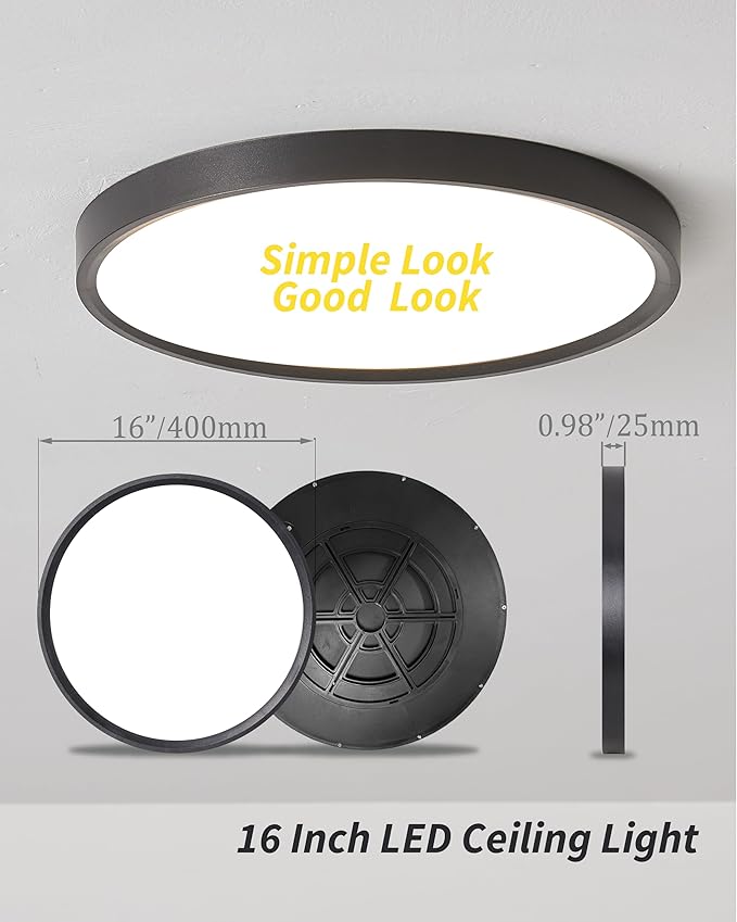 4Pack 16 Inch Led Flush Mount Ceiling Light,32W,3480LM,3000K/4000K/6000K 3CCT Selectable,Black Ultra-Slim Ceiling Lighting Fixture,Round Low Profile Flat Panel Light for Bedroom,Kitchen,Hallway,Office