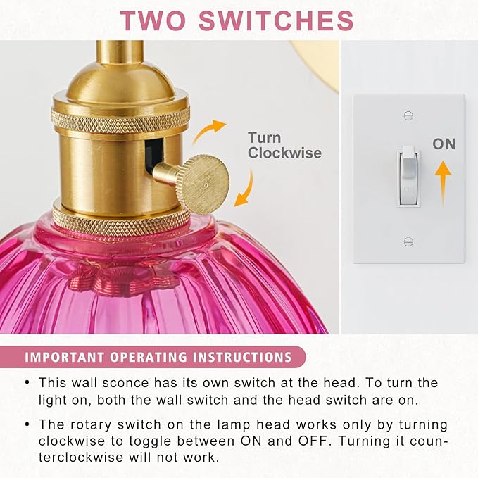 Hardwired Wall Sconce Light, Vintage Wall Sconce with Switch, Gold Wall Light Fixture with Tulip Ruby Red Glass Lampshade, Indoor Wall Light for Bedroom Bathroom, Bedside Wall Lamp
