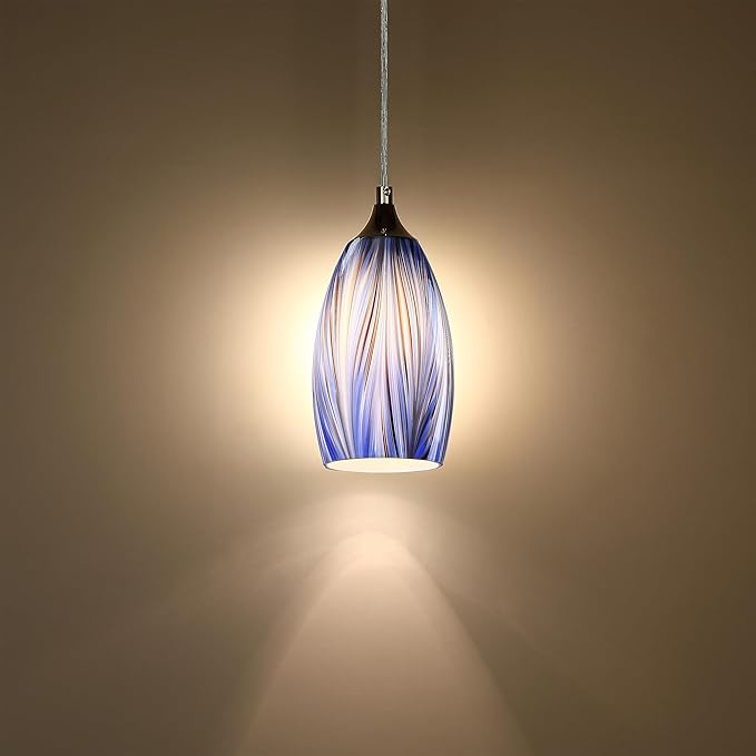 Leading Lighting 4.7" Handblow Art Blue Glass Lamp 3 Pack Shade Pendant Ceiling Chandelier Wall Sconce Light Replacement Oval Glass Shade Fixture