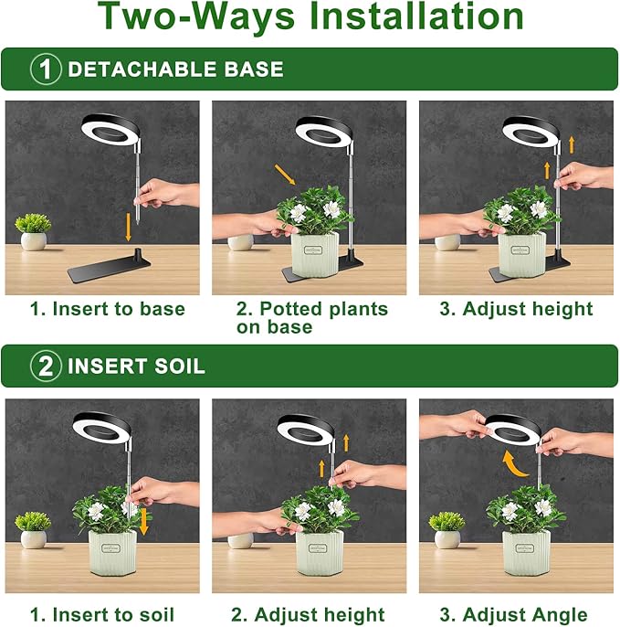 Aokrean Grow Lights for Indoor Plants, Full Spectrum Plant Lights for Indoor Growing, Height Adjustable Halo Grow Light with Base, 3 Optional Spectrums, Auto Timer 3/9/12Hrs, 10 Brightness, 5 Pack