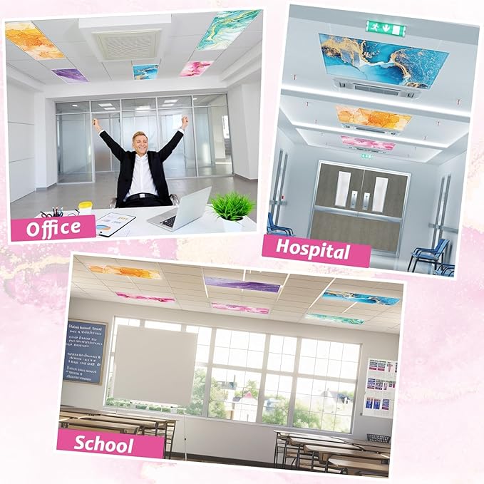 6 Pcs Fluorescent Light Covers with 60 Magnets Decorative for Classroom Ceiling Lights 4 x 2 Feet Magnetic Light Covers Filter Easy Install for Office Hospital & Home Drop Ceiling Supplies (Fluid Art)