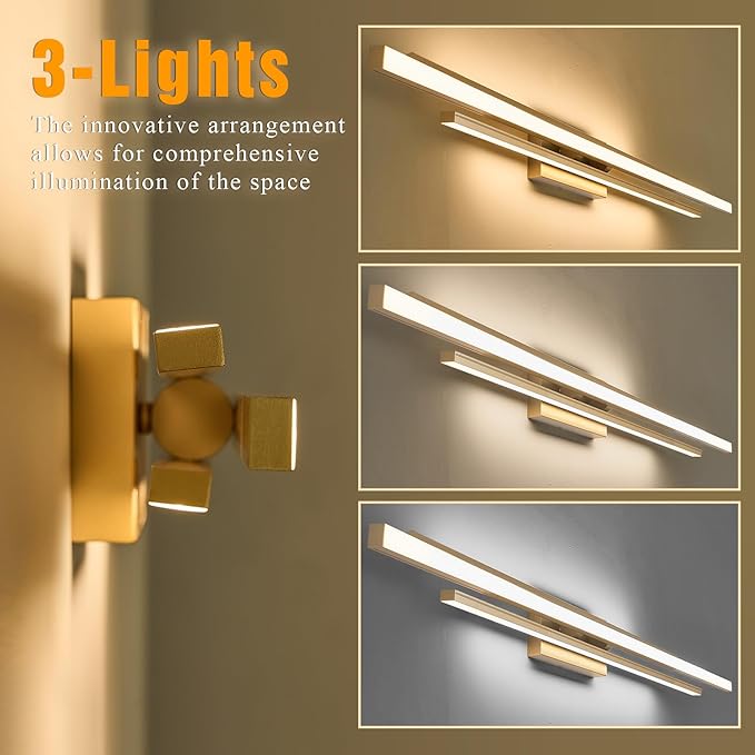 48" Gold LED Bathroom Light Fixtures Long Vanity Lights Over Mirror Lighting Lamps Wall Mount Lighting Over Vanity Picture Indoor 5CCT(3000K/3800K/4500K/5200K/6000K)