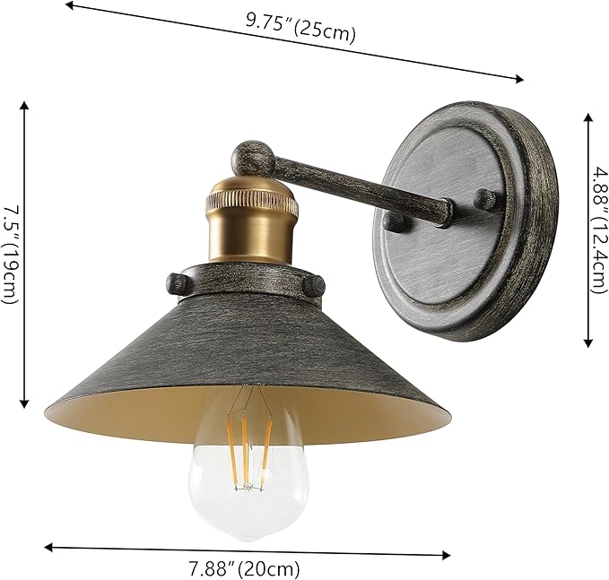 JONATHAN Y 7.88" Rustic Dark Gray/Brass Gold 1-Light Industrial Farmhouse Metal Vanity Light Wall Sconce, Metal Shade for Bathroom Mirror, Kitchen, Entryway, LED Bulb Included (JYL7426D)