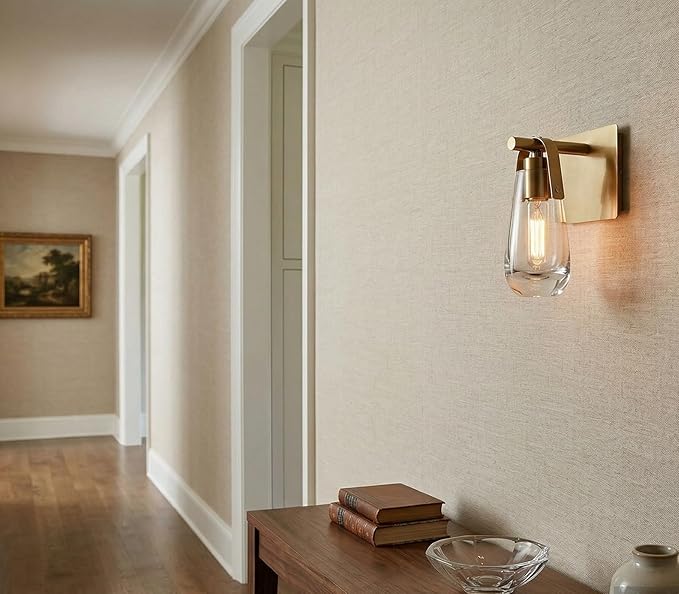 DEYNITE Gold Wall Sconces, Raindrop Sconces Wall Lighting, Modern Clear Glass Vanity Light Fixtures Raindrop Wall Sconce for Bathroom Bedroom Living Room