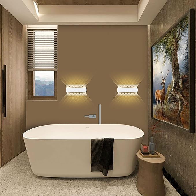 Kawell 12W Modern Wall Sconces LED Wall Light Up Down Indoor Outdoor Aluminum Wall Lamp LED Waterproof IP65 for Bedroom Living Room Bathroom Stairs Hallway Corridor Porch, White 3000K