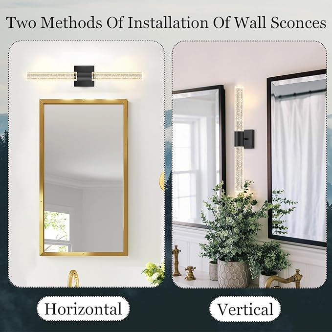 Brushed LED Wall Sconces LED Warm Light Interior Glam Crystal Wall Light Hardwired Black
