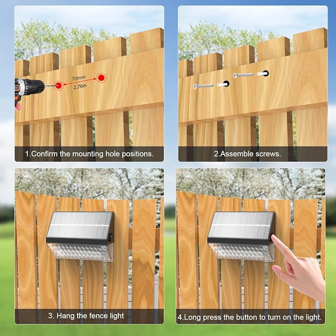 FVTLED Solar Fence Lights Outdoor, RGBW Color Changing Solar Wall Lights Outdoor with Remote Control, Waterproof LED Deck Light for Garden Yard Patio Deck Step Patio Wall (6 Pack)