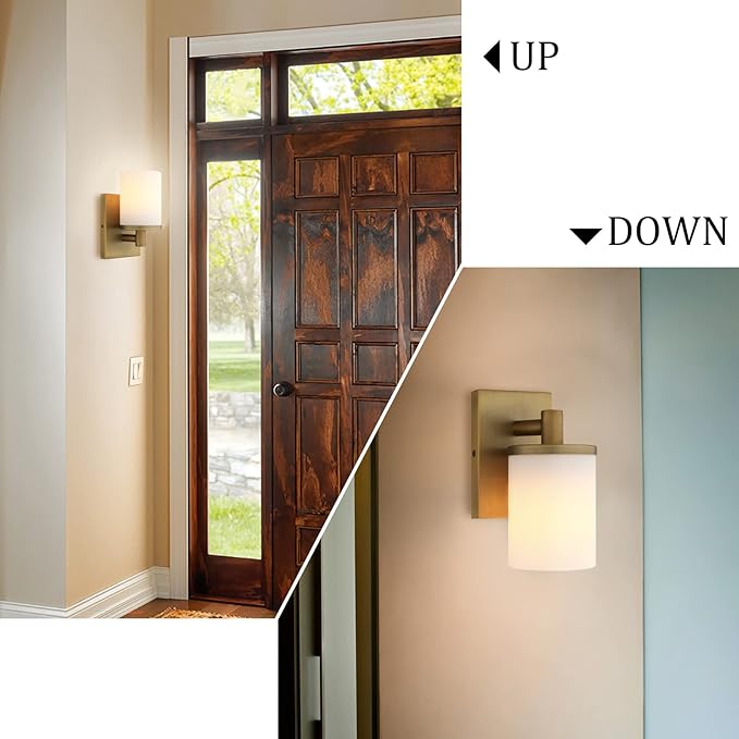 Pathson Vintage 1-Light Wall Sconce, Hardwired Bathroom Vanity Light, Frosted Glass Wall Mount Light Fixtures for Hallway Bathroom Kitchen Living Room (Antique)