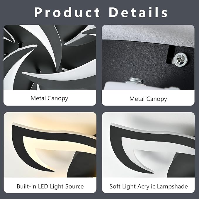 Modern Ceiling Light with APP & Remote Control, Dimmable LED Flush Mount Chandelier with 3-Color Temperatures, Black Acrylic Flower Ceiling Light Fixture for Living Room Dining Room Bedroom Kitchen