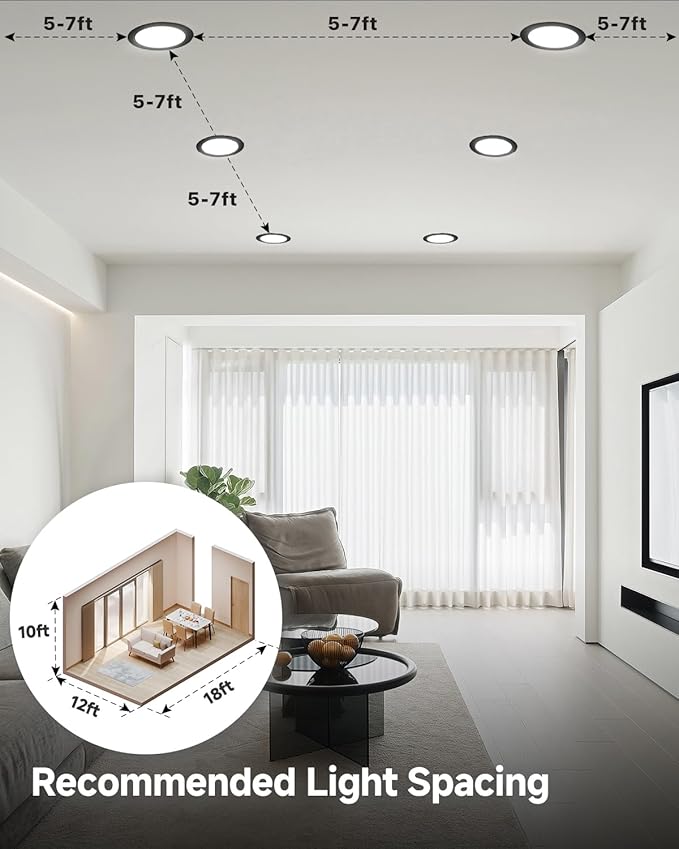 Ensenior 6 Pack 6 inch LED Eyeball Recessed Lighting, 360°+90° Rotatable and 2700K-5000K Selectable, CRI90+, Dimmable Gimbal Recessed Lights, 1300LM, 12W=115W-FCC, Black