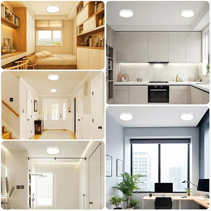 libtit 2Pack 13inch LED Flush Mount Ceiling Light, Dimmable & 5Color Temperatures (3000K-6500K), 24W Round Slim White Light Fixture for Bedroom Livingroom Garage Kitchen