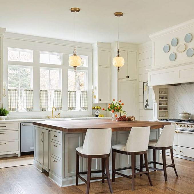 Vintage White Glass Pendant Light Fixture E26 Bulb for Bedroom Living Room Dining Room Kitchen Island Hallway