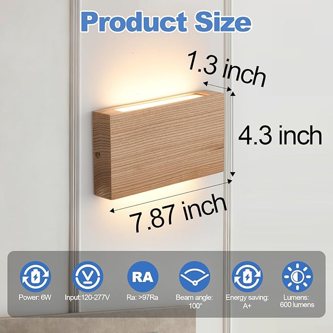 Wood Wall Sconce Indoor Wall Lights Hardwired 2 Pack Up and Down Wall Mount Light for Living Room Bedroom Hallway Lights，wall sconces Set of Two，led Lights for Bed，Light for Bedroom