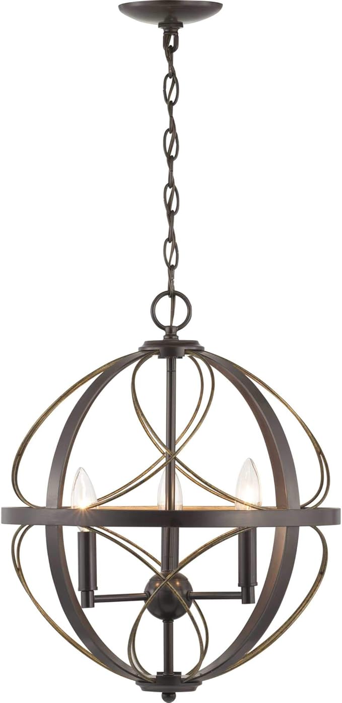 Progress Lighting Brandywine Collection 3-Light Farmhouse Sphere Pendant Light Antique Bronze, 19.75x16.00x16.00