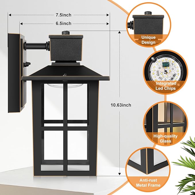 Brightever Outdoor Wall Lantern, 10W LED Exterior Waterproof WallSconce Light Fixture, 3000K/4000K/6500K Selectable, 800LM High Brightness, Oil Rubbed Bronze Anti-Rust Wall Light for Yard, Entryway
